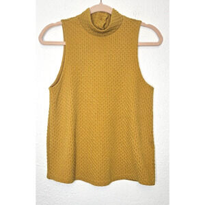 Anthropologie Eri + Ali Womens Overture Tank Top Small Yellow Textured Mock Neck